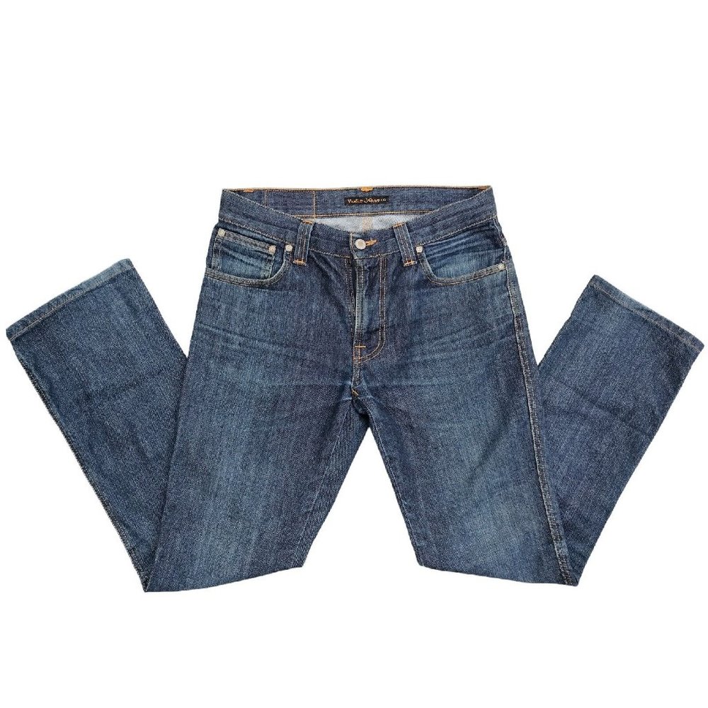 Nudie Mens Jeans Blue Denim Slim Jim Straight Leg Cotton Made in Italy Size 31 - Picture 3 of 14